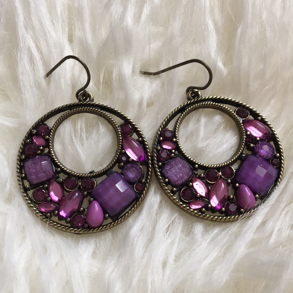Pink and Purple Gem Dangle Earrings